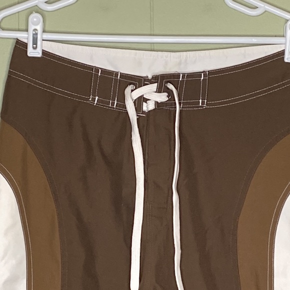 NoBo Color Blocked Brown, Tan and White Long Length Swim Trunks Sz 32 - Picture 8 of 13